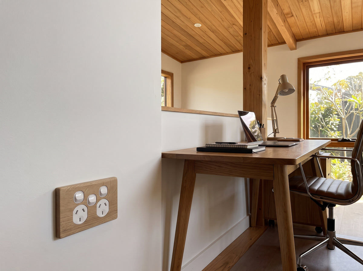 Oak Double Outlet With Centre Switch