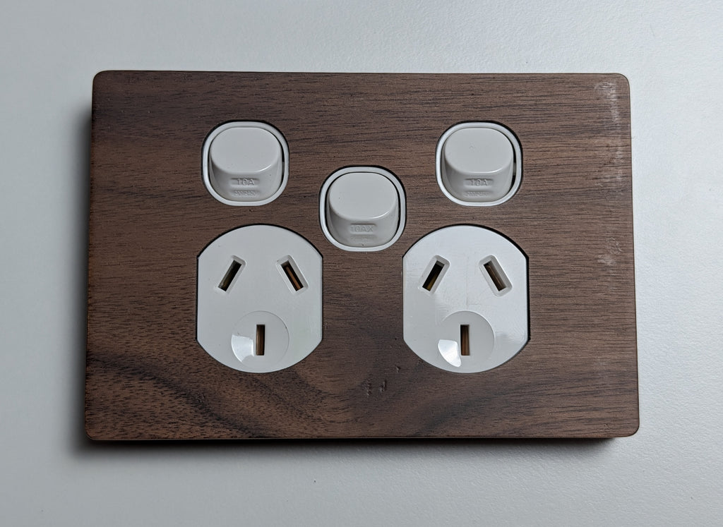 Walnut Double Outlet With Centre Switch
