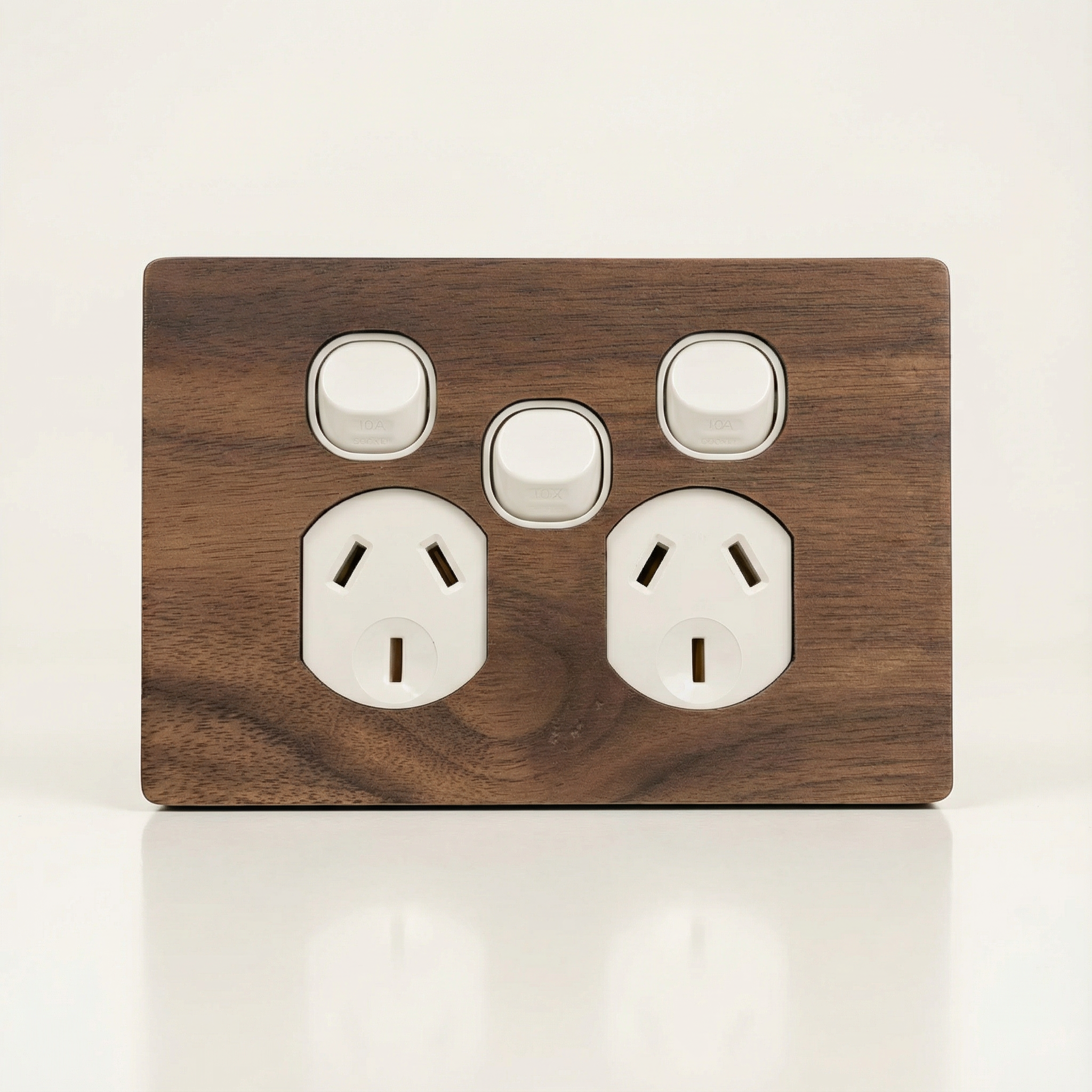 Walnut Double Outlet With Centre Switch